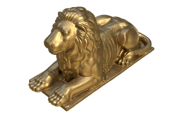 3D рендеринг лежа льва золотая скульптура изолированы на белом — стоковое фото