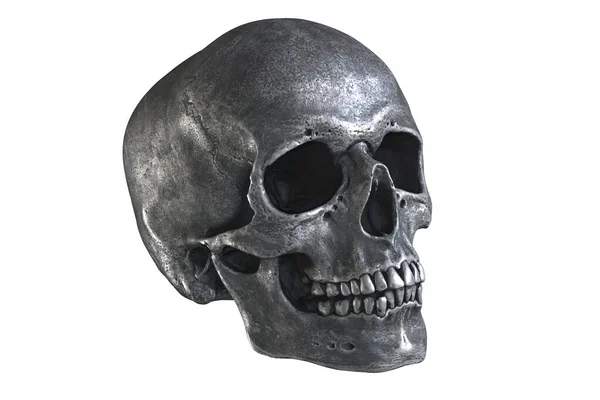 stock image 3D illustration of metallic human skull isolated on white background