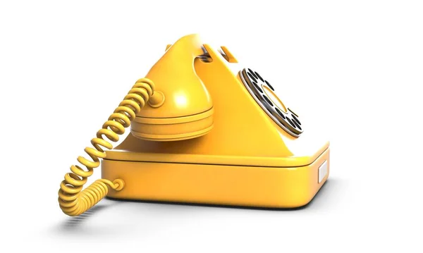 Render желтый ретро-телефон изолирован на белом фоне — стоковое фото