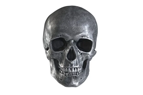 Ilustração 3D de crânio humano metálico isolado sobre fundo branco — Fotografia de Stock