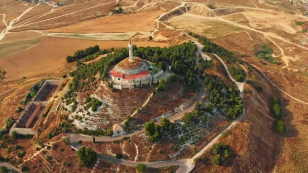 Aerial view of Statue Of The Christ Of The Otero In Palencia, Spain — Stock Video