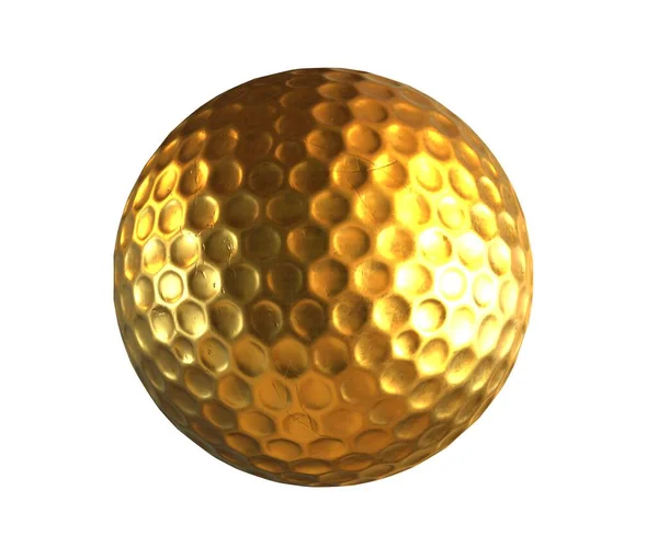 Altın Golf Topu 'nun 3 boyutlu görüntüsü beyaza izole edildi. — Stok fotoğraf