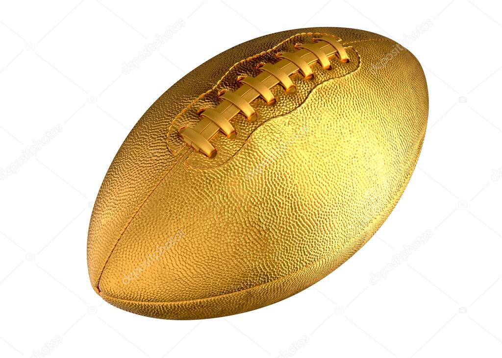 3D illustration of Gold American Football Ball isolated on white.