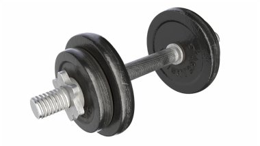 Klasik halterin 3B görüntüsü beyaz üzerine izole edildi