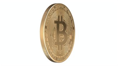 Beyaz üzerine izole edilmiş 3D Altın Bitcoin çizimi