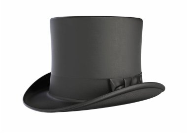 3D illustration of vintage black cylinder magic hat isolated on white clipart