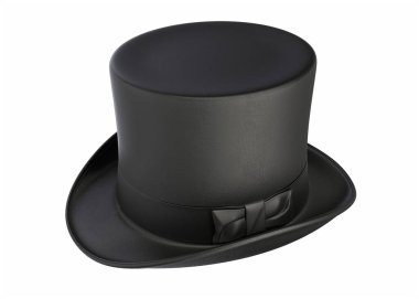 Beyaz üzerine izole edilmiş 3 boyutlu siyah silindir sihirli şapka tasviri