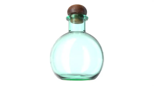 Ilustración 3D de frasco de vidrio vacío cerrado con tapón de corcho. — Foto de Stock