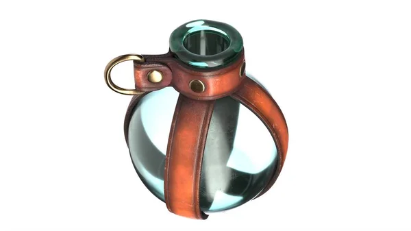 3D Illustration of Leather potion bottle holder isolated on white. — Stock Photo, Image