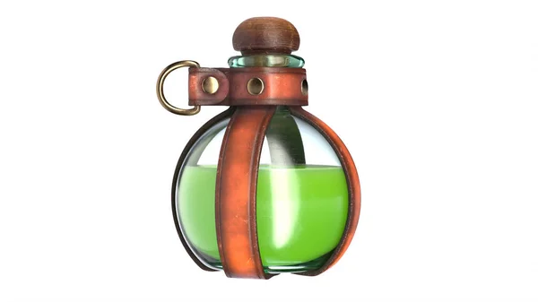 3D Illustration von Ledertränkflaschenhalter isoliert auf weiß. Stockbild