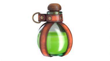3D Illustration of Leather potion bottle holder isolated on white. clipart