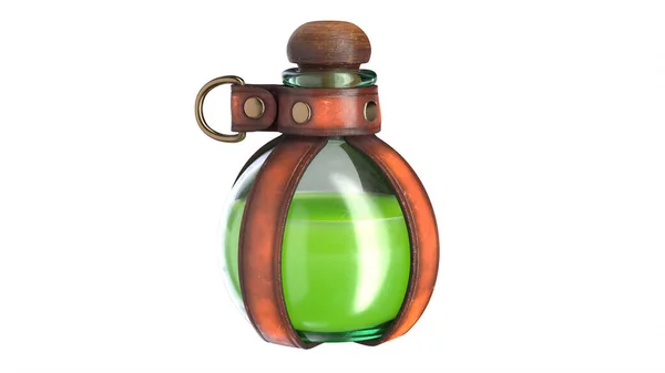Ilustración 3D del sostenedor de la botella de la poción de cuero aislado en blanco. —  Fotos de Stock