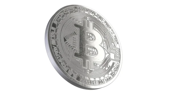 3D renderowane ilustracja Silver Bitcoin izolowane na białym — Zdjęcie stockowe