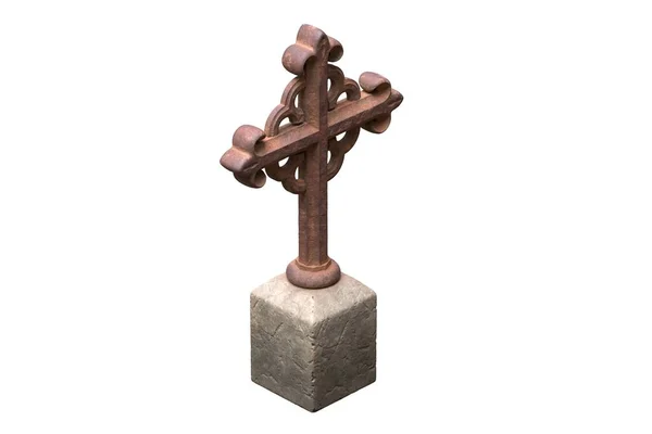 3d ilustración de la vieja cruz de lápida oxidada aislada en blanco — Foto de Stock