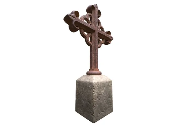 3d illustration of old rusty tombstone cross isolated on white — Stock Photo, Image