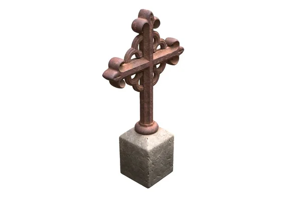 3d ilustración de la vieja cruz de lápida oxidada aislada en blanco — Foto de Stock