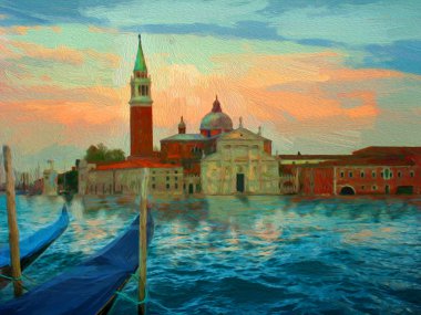  Venedik, İtalya. Yağlıboya Resim Stili çizimde. 