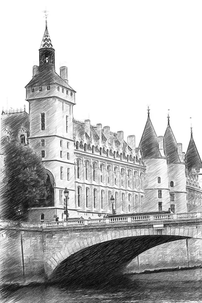 Paryż. Cyfrowy ilustracja w rysować, szkic stylu. — Zdjęcie stockowe
