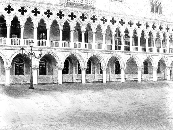 Pałac Dożów. Plac Świętego Marka. Wenecja, Włochy. Ilustracja w losowaniu — Zdjęcie stockowe