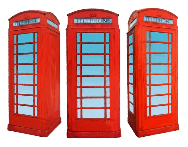 고전적인 영국 빨간 전화 부스입니다. 오일 페인팅 스타일 일러스트 — 스톡 사진