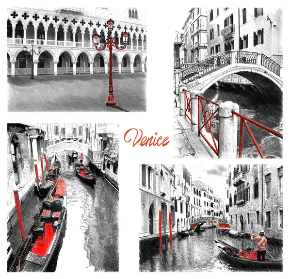 Venezia punti di riferimento. Illustrazione in disegno, stile schizzo Fotografia Stock