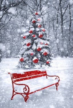 Winter Christmas background. Scene with red element. Concept gra
