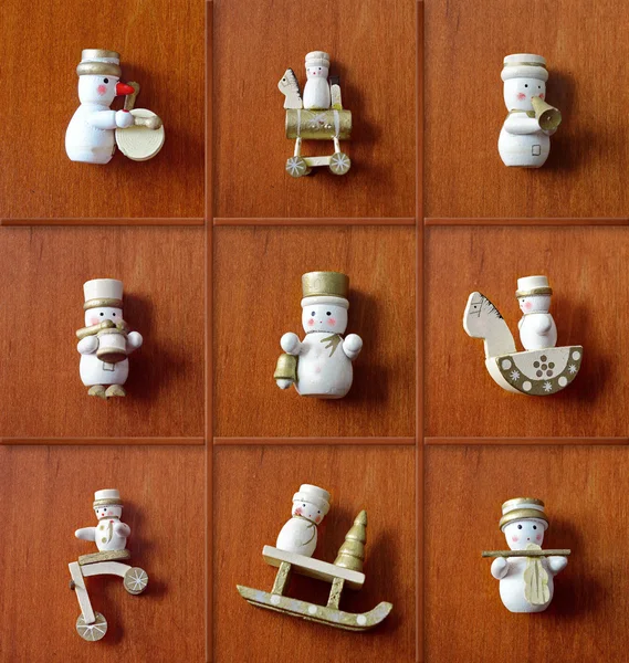 Colección muñeco de nieve de Navidad. Vintage, decorati de Navidad de madera —  Fotos de Stock