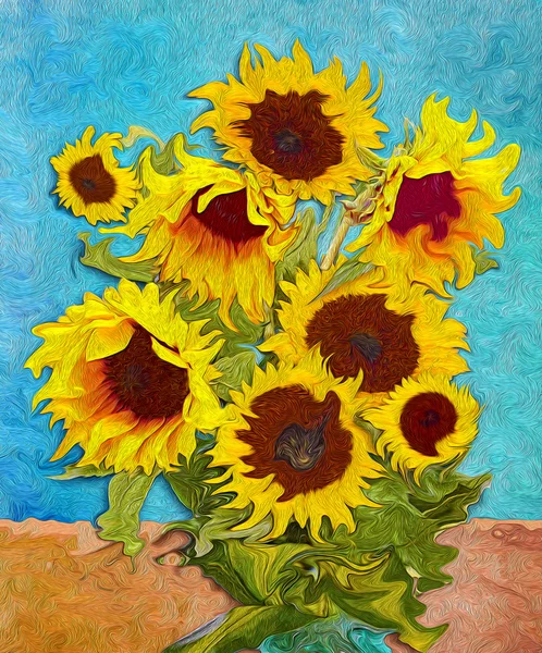 Słoneczniki, stylizowane sztuka cyfrowa jak malarstwo impresjonizmu — Zdjęcie stockowe