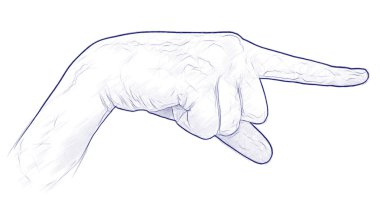 Bir şey de gösteren bir kadın el. Çizimde kalem çizmek