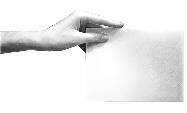 Kobieta ręka trzymać papier blank, na białym tle — Zdjęcie stockowe