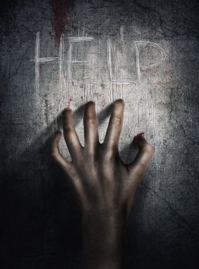 Horror Scene. Hand on wall backround. Poster, cover concept. clipart