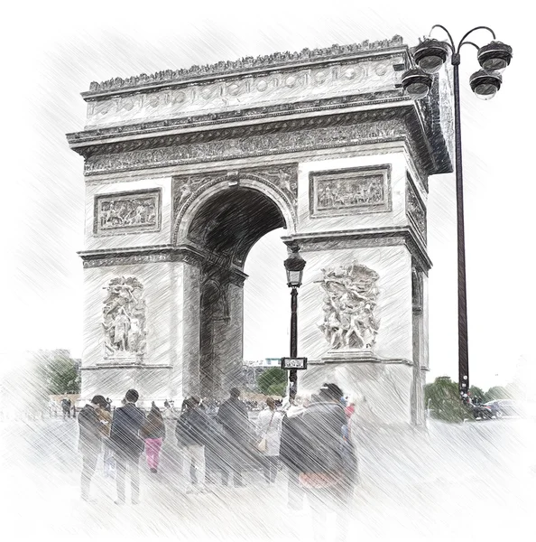 Paris, Frankrike - triumfbåge (Triumfbågen) Illustration i skiss stil — Stockfoto