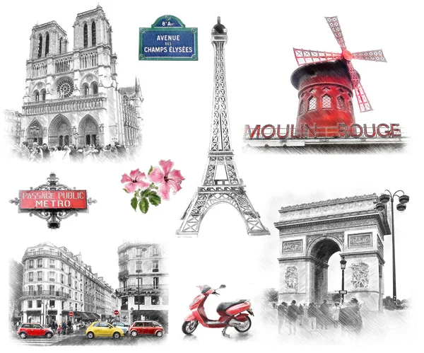 Paris landmarks.  sketch style. — Stock Photo, Image
