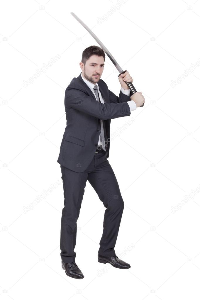 Warrior businessman with katana