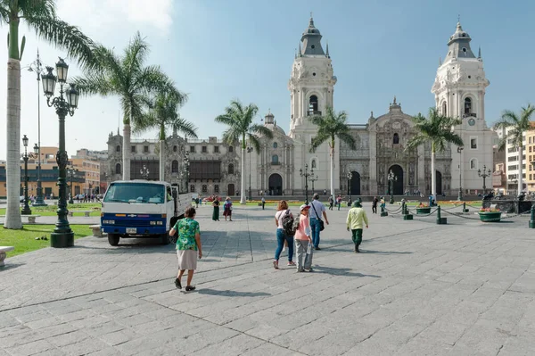 Basilica Cathedral Lima Plaza Armas Plaza Mayor Main Square Lima — стокове фото
