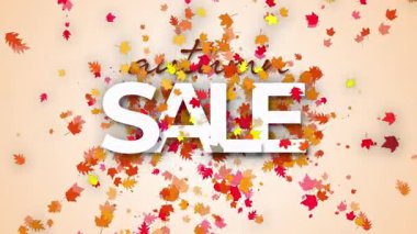 Sonbahar Satışı. Gerçekçi Düşen Sonbahar Yaprakları ve Mevsimsel Renklerle 4K Görüntü Arkaplanı Döndürülüyor.