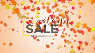 Sonbahar Satışı. Gerçekçi Düşen Sonbahar Yaprakları ve Mevsimsel Renklerle 4K Görüntü Arkaplanı Döndürülüyor.