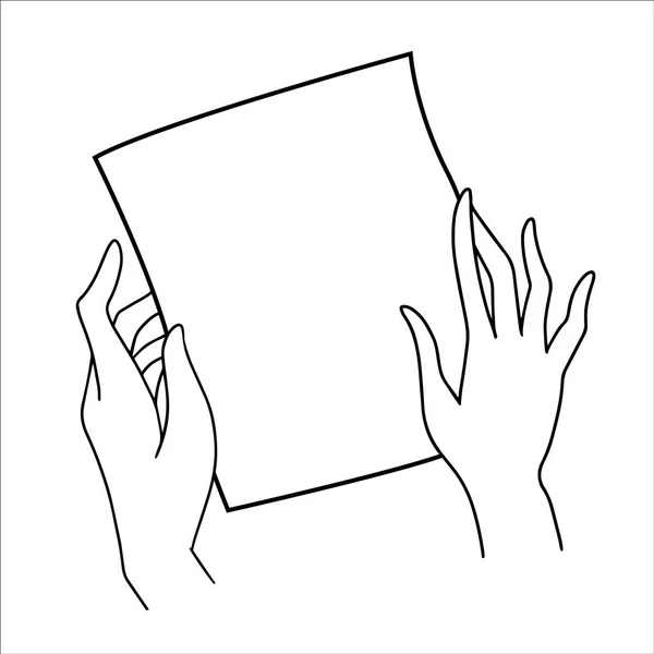 Schwarz-weiße handgezeichnete Skizze der weiblichen Hände, die ein Stück Papiervektorillustration halten Stockvektor