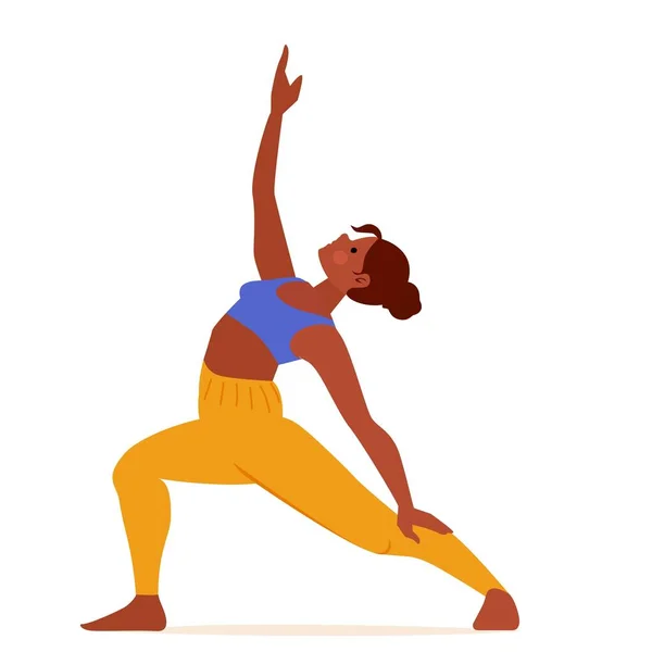 Giovane donna che pratica yoga invertire pacifica Warrior Pose. La ragazza dei cartoni animati si è svegliata. Isolato su illustrazione vettoriale bianca — Vettoriale Stock