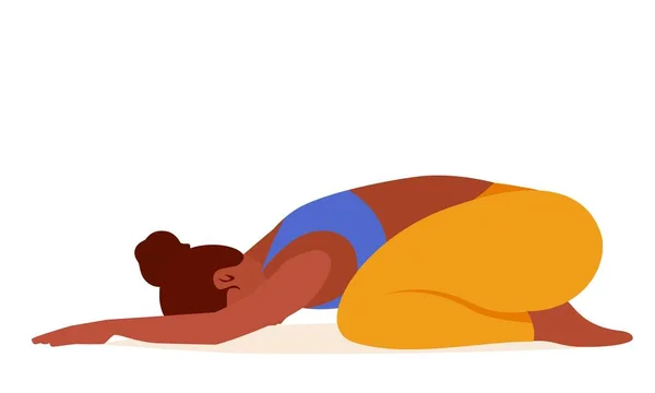 yoga karikatürü kız çizimi, gerinen çocuk pozu - vektör çizimi grafik tasarımı