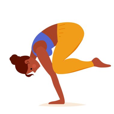 Karga, beyaz arka planda yoga yapıyor. Spor egzersizi, spor egzersizi. Vektör çizimi. Yan görüş vektörü. Meditasyon pratiği. Renkli güzel bir kadın. Kadın vücut sağlığı çizelgesi.