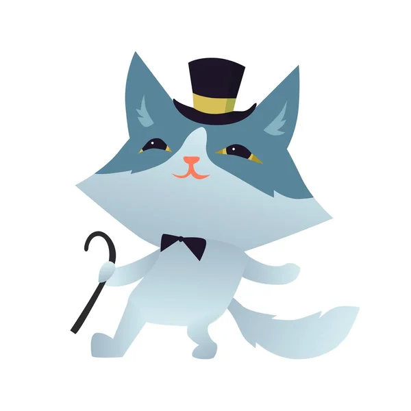 Tap Dancing Cat Chatacter with a bowtie and cylinder hat — Stock Vector