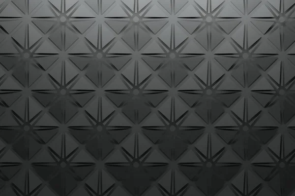 Black pattern with square pyramids and star shape inserts. 3d illustration.