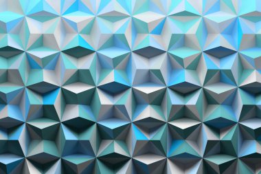 Piramitleri olan desenler rastgele mavi gölgelerle renklendirilmiş çiviler. 3d illüstrasyon.