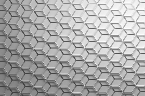 White repeating pattern with hexagonal wirefrmae and separated hexagons. 3d illustration.
