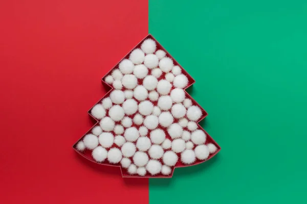 Cartón Árbol Navidad Lleno Bolas Nieve Esponjosas Blancas Sobre Doble —  Fotos de Stock