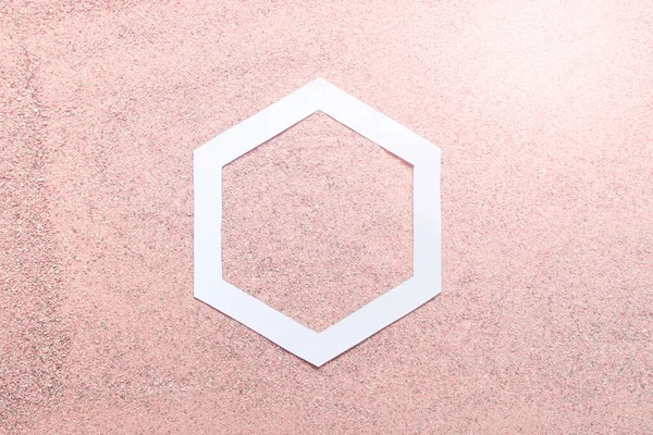 Absztrakt Természet Összetétele Papír Hatszög Valódi Rózsaszín Homok — Stock Fotó
