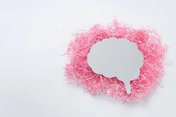 Üzerinde pembe kağıt bulutu olan kağıt kompozisyonu. Boş alanı kopyalayan fotoğraf.