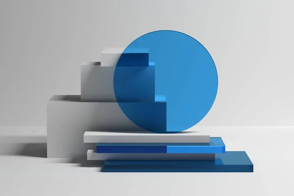Composición Geométrica Abstracta Con Formas Primitivas Vidrio Blanco Mate Azul —  Fotos de Stock