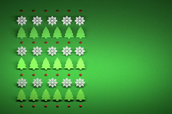 Noel Süsleri Kar Taneleri Noel Ağaçları Yeşil Çizgili Arka Planda — Stok fotoğraf